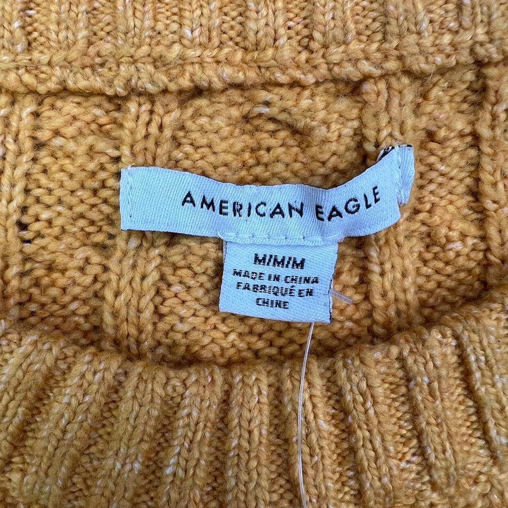 American Eagle AE Fisherman Crew Neck Sweater‎ Womens Medium Yellow Cable Knit - Picture 4 of 10